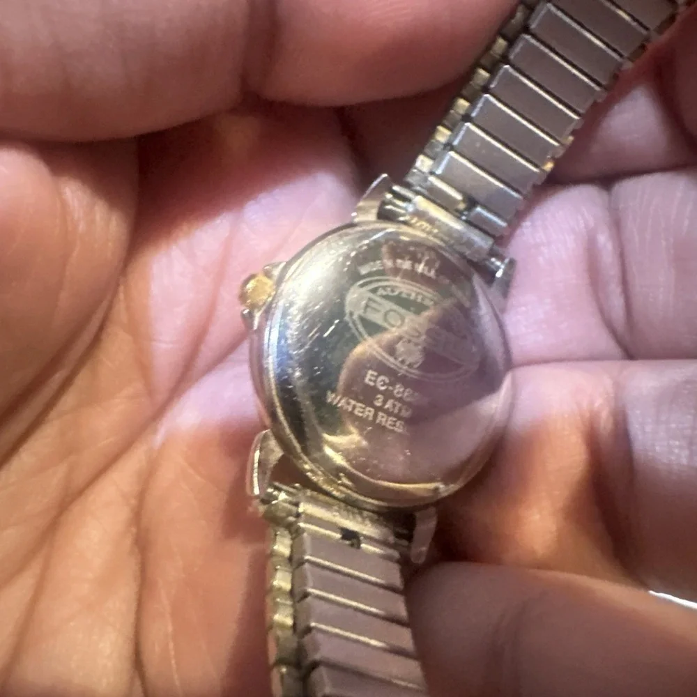 Working Vintage Fossil Watch Women Two Tone Stretch Quartz Leather 26mm Fit 7in